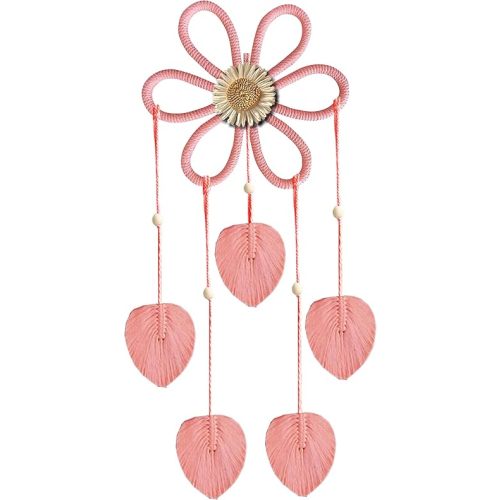 Macrame Wall Hanging - Handmade Sage Green Leaf Tapestry, Handmade Flower Wall Hanging, Bohemian Decor Bedroom Living Room Bathroom Room Nursery Decor (Pink)