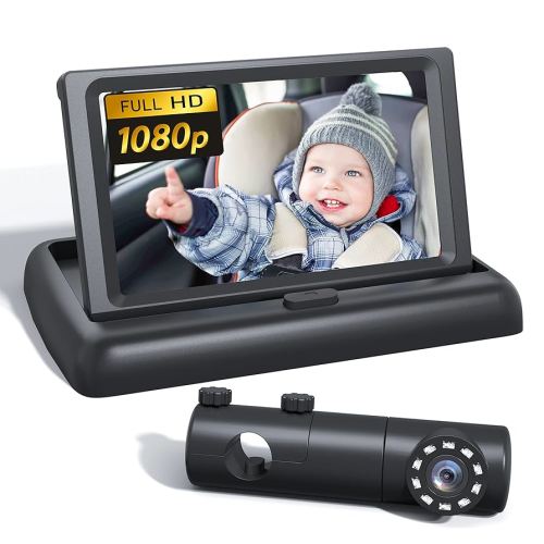 BABYMUST 1080P Baby Car Mirror with Night Vision Function, 4.4''HD Wide Seat Mirror Camera to Observe Baby's Every Movement While Driving, Monitor with 360°Fixable Camera, Black, (BCC 01)