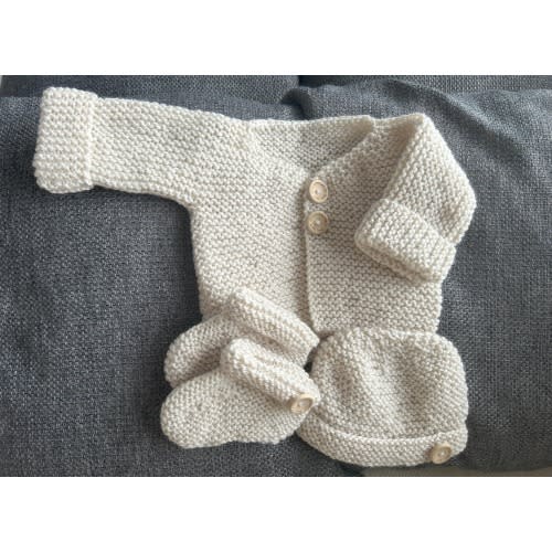 Baby Cardigan Set Hand Knitted - Gender Neutral Beige in Sizes newborn, 0-3 months & 3-6 months. Ideal New Baby or Baby Shower Gift