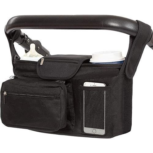 Universal Baby Stroller Organizer, Adjustable Shoulder Strap, and Detachable Phone Pocket, Ideal Stroller Accessories, Stroller Organizer for Uppababy, Baby Jogger, Britax, Doona, and More