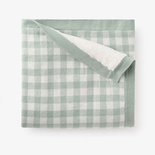 Sage Gingham Fur Back Blanket SAGE / 30X40