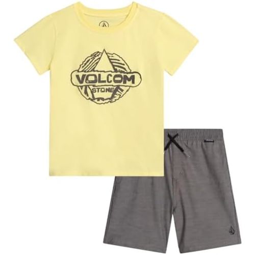 Volcom Toddler Boy Shorts Set - 2 Piece Short Sleeve Graphic Tees and Tech Stretch Shorts for Boys - Toddler Summer Clothes