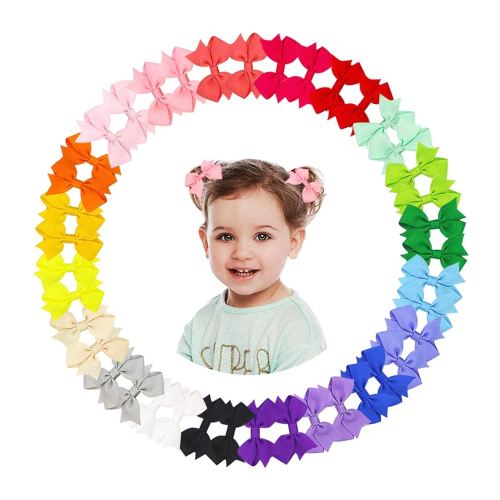 40Pcs Baby Hair Accessories - 2 Inch Tiny Grosgrain Ribbon Bows with Alligator Clips for Girls, Infants, Teens, Kids, and Children
