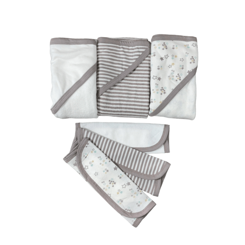 Small Story Bath Time Set 6 Piece, Grey Stripe