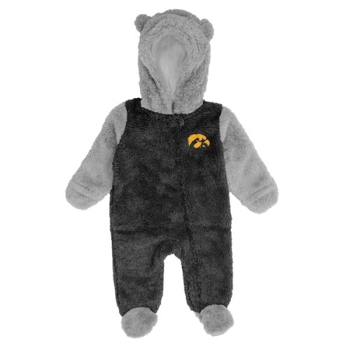 Iowa Hawkeyes Newborn Game Nap Teddy Fleece Bunting Full-Zip Sleeper - Black/Gray