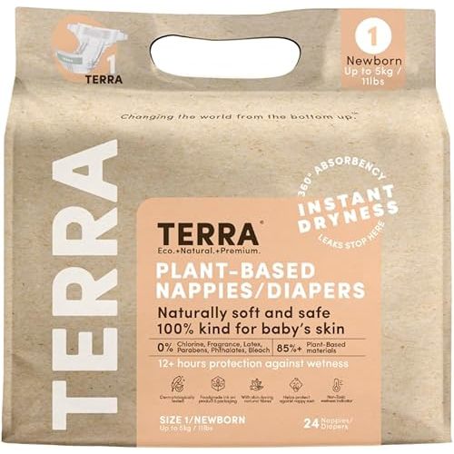 Size 1 Newborn Diapers: 85% Plant-Based Diapers, Ultra-Soft & Chemical-Free for Sensitive Skin, Superior Absorbency for Day or Nighttime Diapers, Designed for Newborns up to 11 Pounds, 24 Count