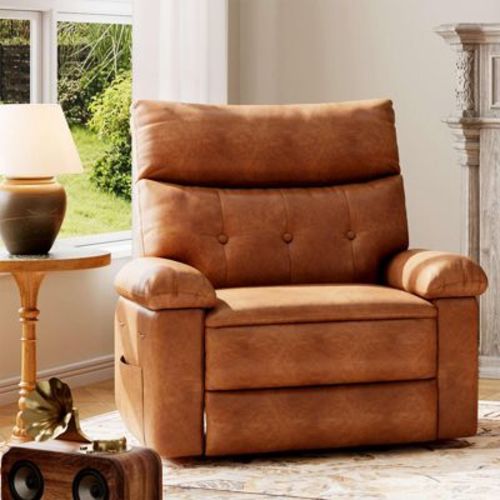 Oversized Wide Recliner Chair - Heat and Massage, PU Leather Large Manual Recliner for Adults, Comfort Lazy Chair with 1.5X Sponge Filling,Brown