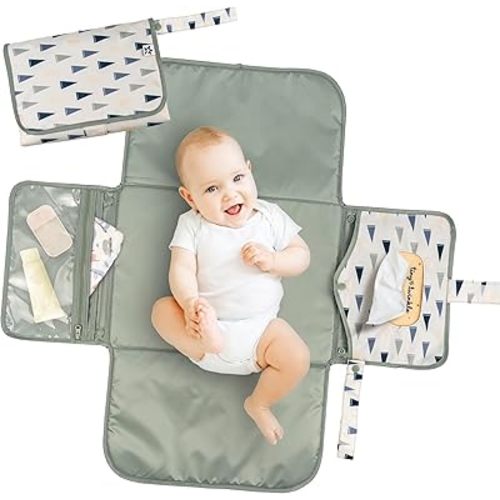 Tiny Twinkle Portable Diaper Changing Pad | Waterproof, Wipeable & Compact Baby Changing Pad for Travel | Smart Wipes Pocket & Organized Storage| Newborn Shower Gift (Varsity Flags)