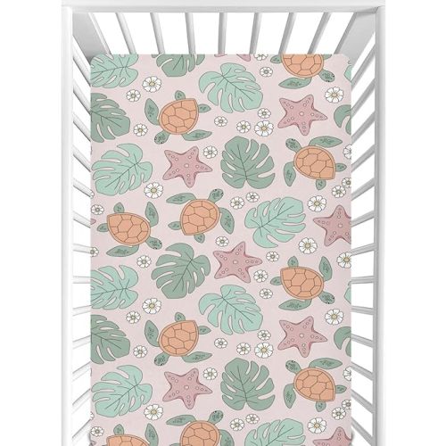 CaTaKu Sea Turtle Hawaii Mini Crib Sheets for Girls Boys Baby Mattress Sheets Fitted, Soft Toddler Nursery Bed Sheets Neutral 28"x 52"