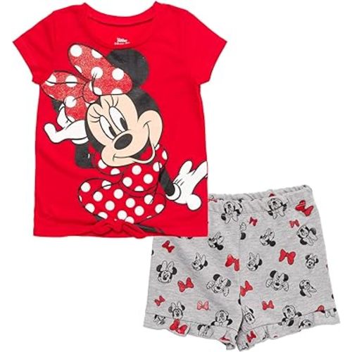 Disney Junior Floral T-Shirt and French Terry Shorts Outfit Set Newborn to Big Kid Sizes (6-9 Months - 14-16)