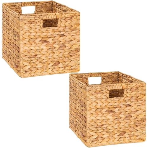 Storage Cube 10.5 x 10.5in, Wicker Storage Baskets for Shelves, Water Hyacinth Storage Baskets, Square Wicker Storage Basket (2 Packs 10.5in)
