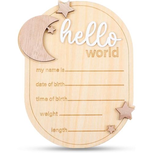 Lusofie Baby Announcement Sign Wooden Moon And Stars Welcome Baby Sign Baby Name Sign For Baby Announcement Birth Announcement Sign For Photo Props Baby Shower Hospital Nursery