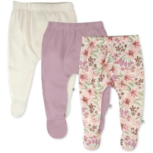 HonestBaby 3-Pack Footed Pants Roomy Fit Pull on Bottoms 100% Organic Cotton for Infant Baby Boys, Girls, Unisex