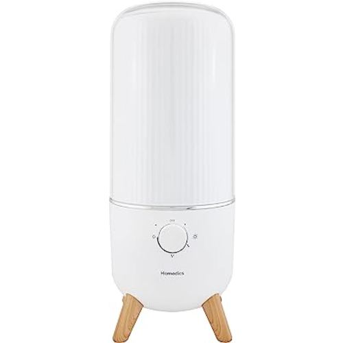 Homedics Ultrasonic Humidifier, Bedrooms and Home Offices, 0.97-Gallon Tank, 45-Hour Runtime, Visible Ultra-Quiet Cool Mist, Aromatherapy, Demineralization Cartridge, Night-Light, Auto-Off, White