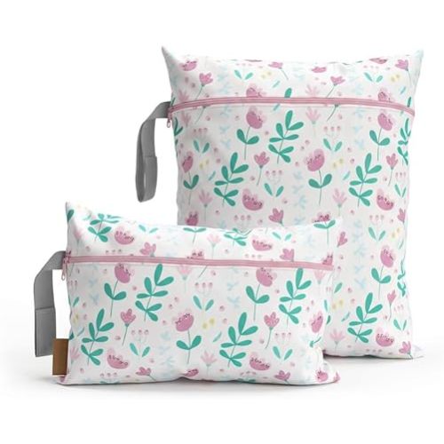 Hamur Wet Bag Set – 2 Pack Reusable Waterproof & Mess-Proof Bags (1 Large 12.6×14.6 in + 1 Small 12.6×7.9 in) | Washable at 40 °C, Lightweight Storage for Baby, Travel & Gym Essentials(Flowy)