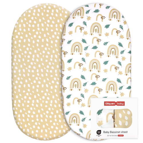 Gllquen Baby Bassinet Sheets Set 2-Pack, Breathable Cozy Fitted Bassinet Mattresses Cover, Standard Cradle Safe Sheets for Newborn Baby Infant Boy Girls 32"X16", Rainbow & Dots