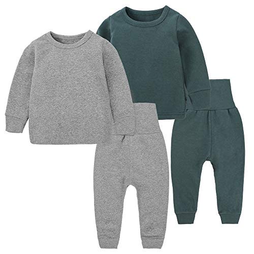 Kids Tales Little Boys&Girls 2 Pcs Solid Pajama Set Cotton Underwear Long Sleeve Sleepwear PJS