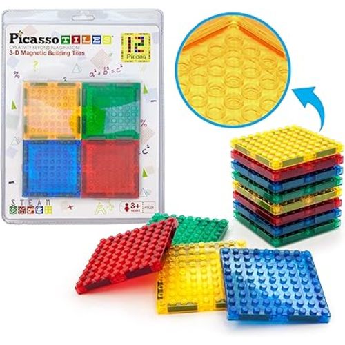 PicassoTiles Magnetic Brick Tiles STEM Creative Magnetic Tiles Building Block Set Building Brick Construction Toy Socket Spikes Toys Accessory Educational Imaginative Learning Kit Stacking Set