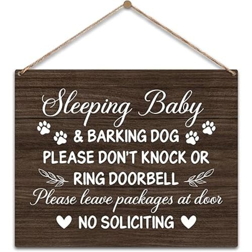 Sleeping Baby Sign For Front Door Do Not Knock Or Ring Doorbell Sign, Housewarming Gifts New Home Gifts for Women Men, Wooden Sign With Rope, Wood Hanging Sign for Porch Bedroom Door Decorations -20
