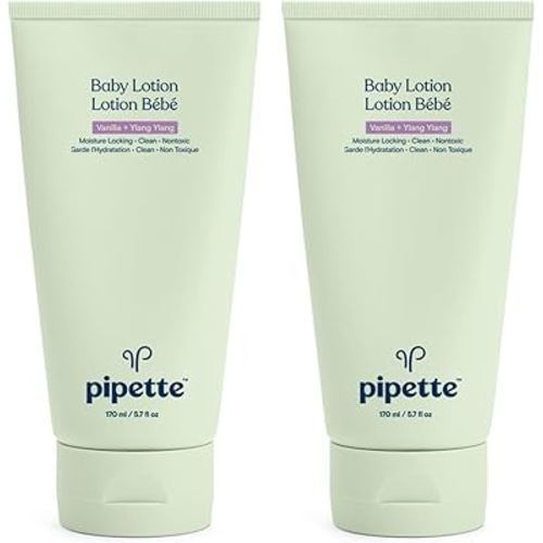 Pipette Baby Lotion - New & Improved Formula, Hydration & Natural Moisture of Baby's Delicate Skin, Renewable Plant-Derived Squalane, Vanilla + Ylang Ylang Aroma, 5.7 fl oz (Pack of 2)