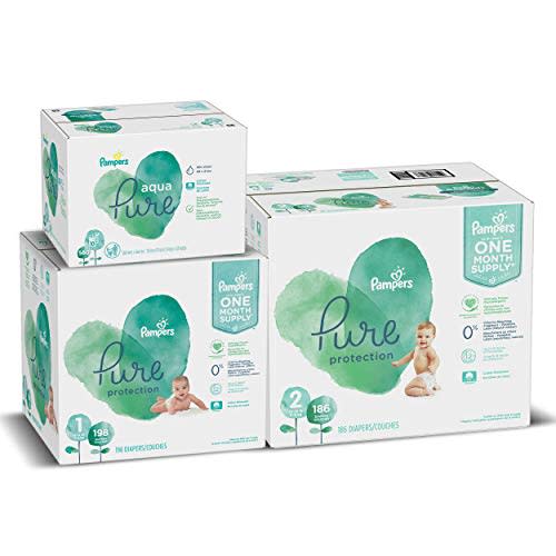 Pampers Baby Diapers and Wipes Starter Kit (2 Month Supply) - Pure Protection Disposable Baby Diapers, with Aqua Pure Baby Wipes