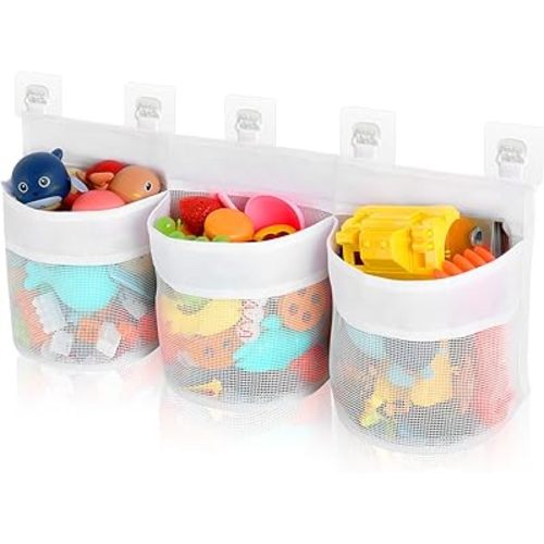 Bath Tub Toy Storage Organizer, Bath Tub Toy Organizer, Bathtub Toys Storage, Baby Bath Toy Organizer for Tub, Kids Toy Net Storage, Shower Basket Accessories Bath Toys Holder for Tub (White)