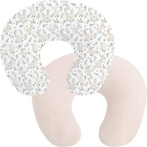 Winmany 2 Pack Newborn Nursing Pillow Covers Baby Feeding Pillow Cover Removable Breastfeeding Pillow Cover for Boys Girls 22.5 x 18 (Goose + Beige)