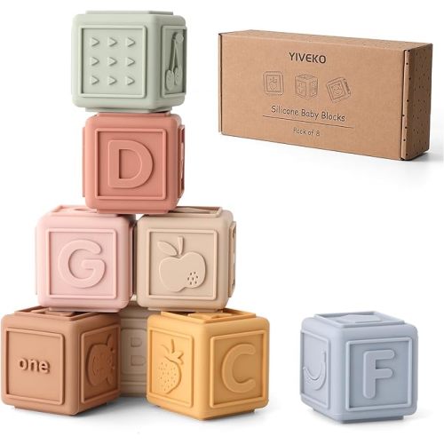 Baby Blocks Stacking for Babies Silicone Soft Building Blocks Teethers Montessori Toys for Babies Education Toys for Toddler Baby 8 PCS-Gentle