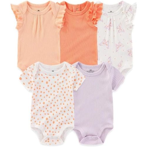 Baby Boy Girl Short Sleeve Bodysuits Infants Outfit New Born Unisex-Baby 100% Cotton Romper 5-Pack 0-12 Month