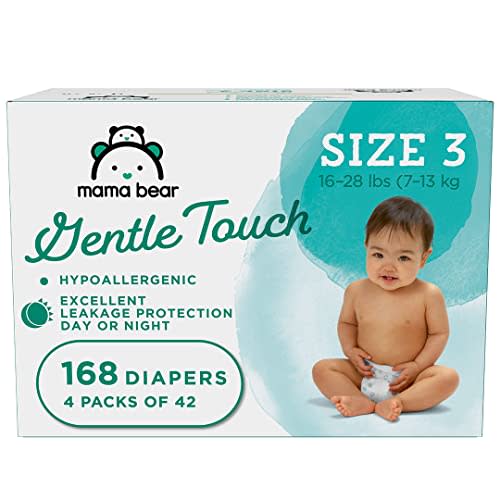 Amazon Brand - Mama Bear Gentle Touch Diapers, Hypoallergenic, Size 3, 168 Count (4 packs of 42), White
