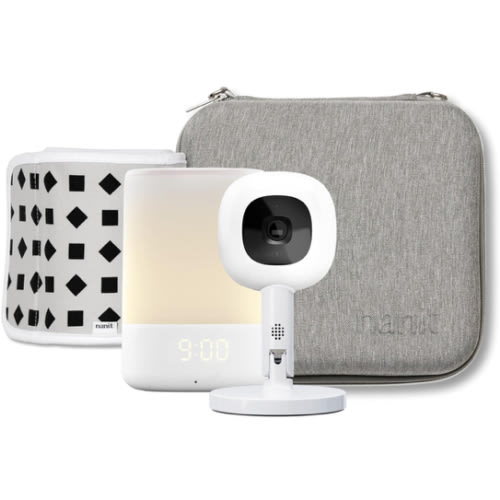 Nanit Travel Light Bundle Pro Camera with Portable Flex Stand, Sound + Light Audio Monitor & Baby Night Light, and Travel Case - Gray Oxford Edition
