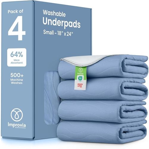 IMPROVIA® Incontinence Bed Pads Washable Waterproof mattress protector - 4 Pack - 18" x 24" Reusable hospital bed, crib Underpads Bedwetting Pee Pads for Adults, Kids, Elderly, Dogs, baby+post partum