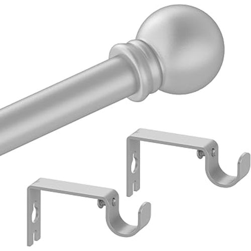 Silver Curtain Rods for Windows with Brackets,5/8 Inch Diameter Small Window Curtain Rod 28 to 48 Inches,Easy Install Drapery Rods,Grey