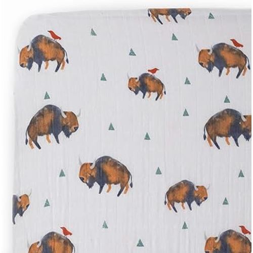 Little Unicorn Bison Fitted Crib Sheet | 100% Cotton Muslin | Super Soft | Sized for Standard Baby Crib & Toddler Mattress | Machine Washable | 52” x 28” x 9”