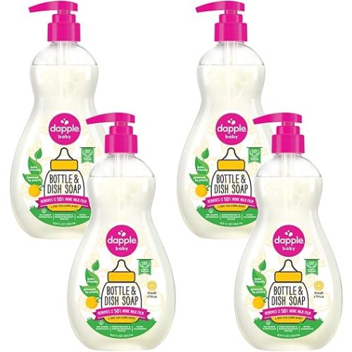 Dapple Baby Bottle Soap, Hypoallergenic Dish Soap for Baby Bottles, Powered by Plants, Citrus, 16.9 Fl Oz (Pack of 4)