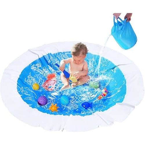 6.6 X 6.6 Ft Baby Beach Pool - Kiddie Pool and Beachs Blanket, 2 in 1 Toddler Paddling Pool, Flexible Toddler Pool, Beach Toys for Infant Kids Boys Girls with Portable Carrying Water Bag, Pools Puddle