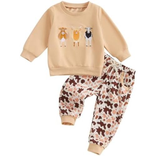 Western Baby Boy Clothes Cow Print Long Sleeve Sweatshirt Pants Set Toddler Cowboy Fall Winter Outfits