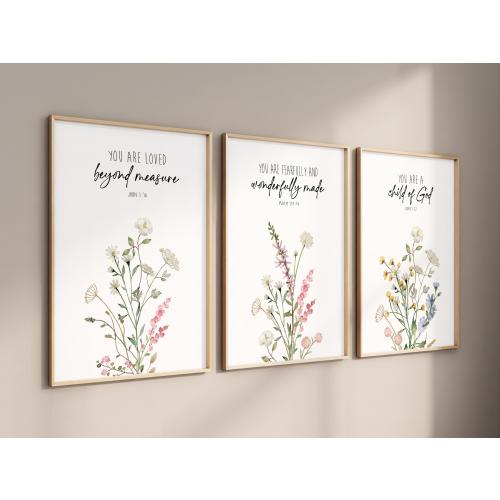 Flower Nursery Art, Bible Verse Art, Christian Wall Art, Floral Scripture Prints, Nursery Decor with Bible Verses, Scripture Wall Decor