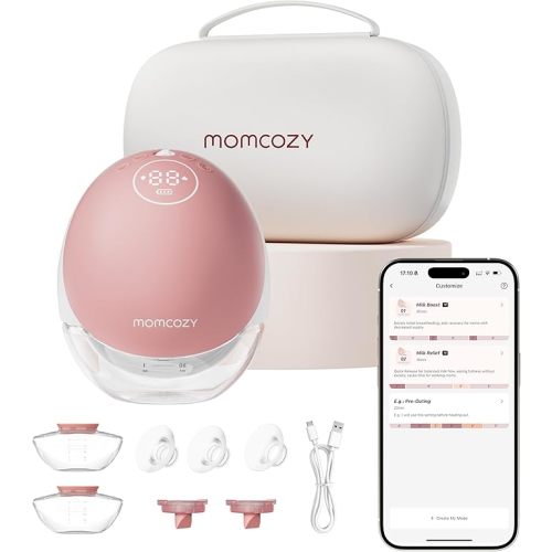 Momcozy Breast Pump Hands Free Upgraded Mobile Flow | M9, App Discreet Control with Personalized Multi-Modes & 15 Levels, Wearable Breast Pump 24mm, 1 Pack Cozy Red
