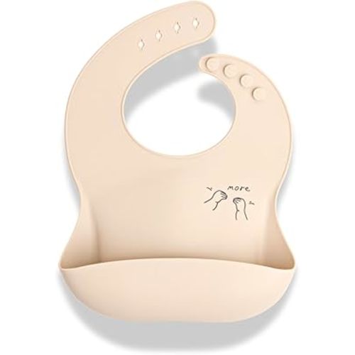 Baby Sign Language Bib, Silicone Bibs with Food Catcher, Silicone Baby Bib with Adjustable Neckband, 6-36 Months