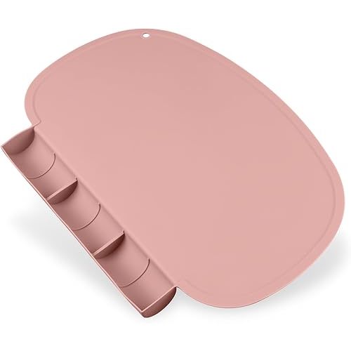 Silicone Placemat with Food Catching Pockets for Baby & Kid, Food Grade Silicone Non-Slip Toddler Food Place Mats with Raised Edges for Dining Table (Blush)