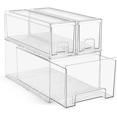 Sorbus Large Clear Stackable Storage Drawers, Plastic Storage Drawers with Handles, Craft Storage Drawers, Clothes, Medicine, Makeup, Closet, Art Supply, Bathroom, Shoe, Toy Storage Organizer (3 Pack)