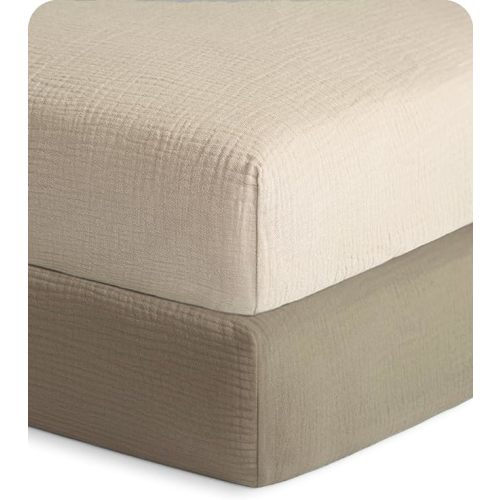 Muslin Crib Sheets 100% Cotton Baby Crib Sheets Fitted for Standard Crib Mattress & Toddler Bed Mattress 52"x28" Soft Breathable Crib Sheets Neutral for Boys Girls - 2 Pack (Oat Latte)