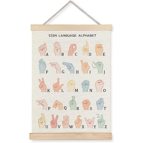 LUVADIAN Asl Alphabet Poster Hanger Frame,Sign Language Poster,Alphabet Posters for Classroom Wall,Sign Language Book for Kids,Toddler Learning Posters for Nursery Kids Room,12x16 Inches