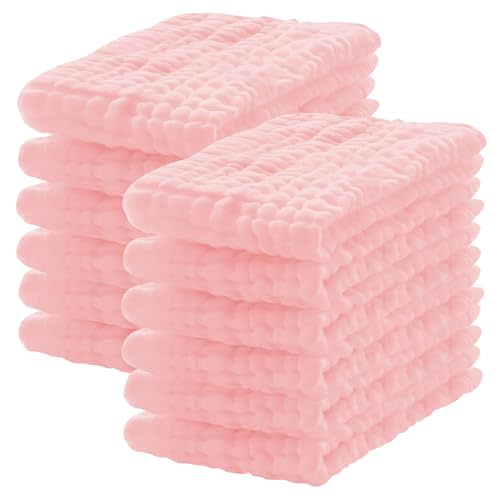 Lovely Care 12 Pack Muslin Burp Cloths 100% Cotton Muslin Cloths Large 20''x10'' Extra Soft and Absorbent Baby Burping Cloth - Pink