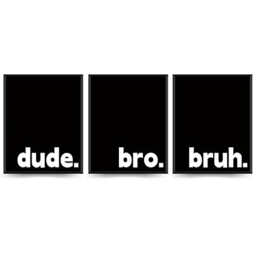 PLKMN Boy Room Decor Set of 3, Minimalistic Room Decor, Rad Little Dude Room Decor, Minimalistic Typography Posters for Boys Bedroom Dorm Man Cave, Dude Bro Bruh Wall Art Prints 8x10 (Black)