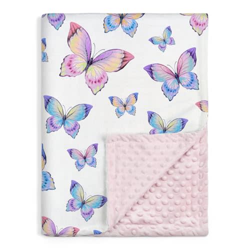 SANDJEST Kid Blankets for Girls 30 x 40 - Kids Throw Minky Blankets with Layer Dotted Backing - Gifts for Birthday Nursery Room Decor