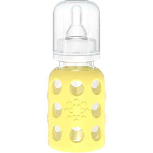 Lifefactory Glass Baby Bottle with Stage 1 Nipple and Protective Silicone Sleeve Banana 4 Oz