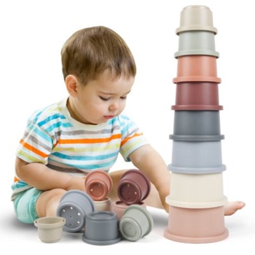 Baby Stacking Cup Bath Toy for Toddlers 1-3, 8 PCS Stackable Nesting Cups Water Pool Tub Toys for 6-12 Months Infant, Baby Bathing Building Toy Educational Montessori Gift for 2-4 Years Old Boy Girl