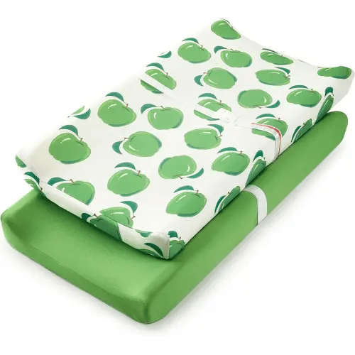TILLYOU Baby Changing Pad Cover, Changing Table Cover for Girls Boys, Ultra Soft Breathable, 2 Pack Green Apple & Fruit Green